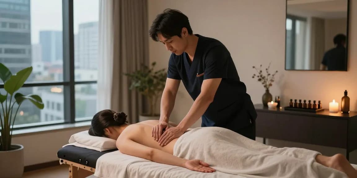 강남러시아출장에서 편안한 아파트에서 수행되는 러시아식 출장 마사지 장면