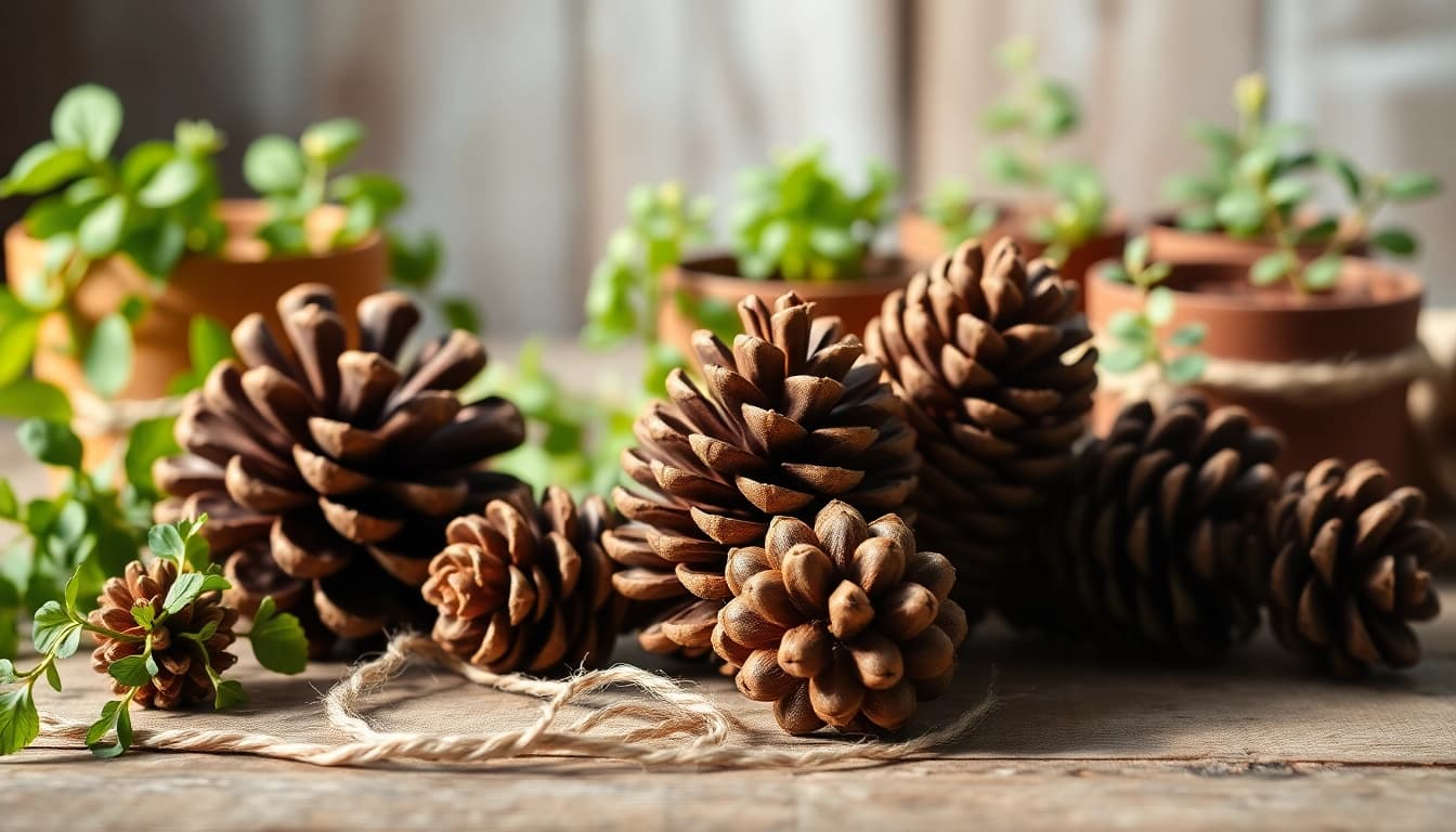 Showcase of unrefined brown cones beautifully arranged with natural textures and soft lighting.