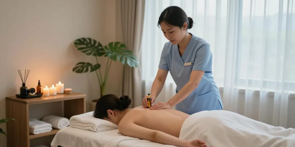 강남여성전용마사지 therapy in a serene spa environment with soft lighting.