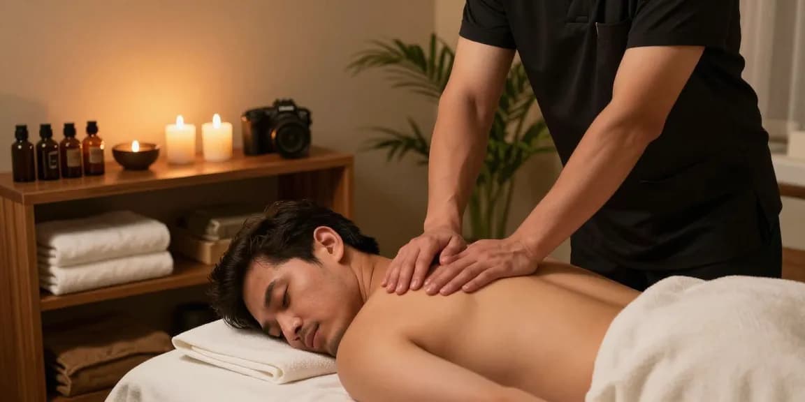 부산마사지 편안한 스파 환경에서 남성 마사지사와 클라이언트의 깊은 마사지 세션