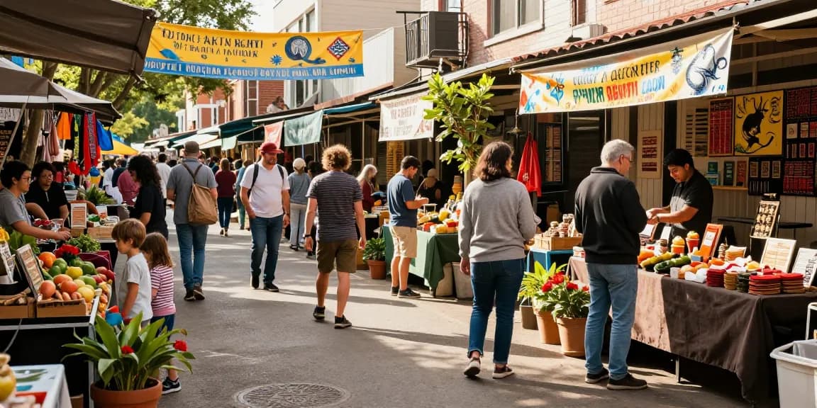 Marketplace scene showcasing local vendors and community engagement featuring https://forumup.org/shop/search.php?ca_id=&addr1=&addr2=&addr3=&schKeyword.