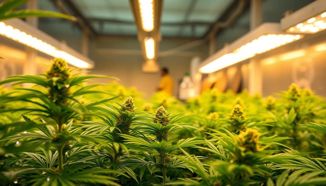 Grow GEEK THC plants in a bright greenhouse setting, showcasing healthy foliage and vibrant colors.