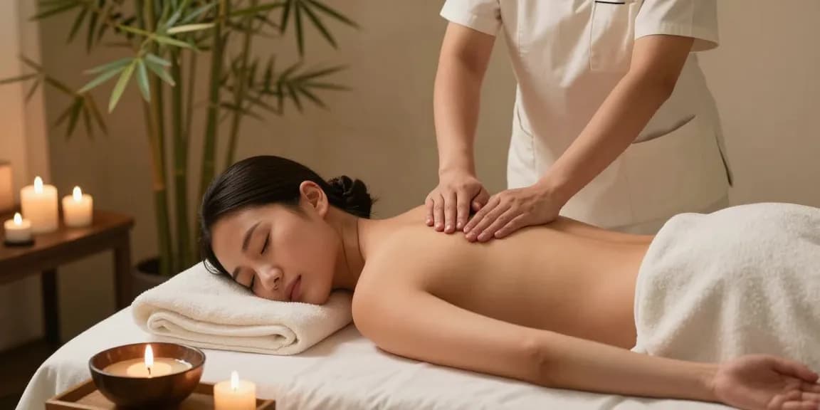 Soothing 마사지 therapy in a tranquil spa setting with calming elements