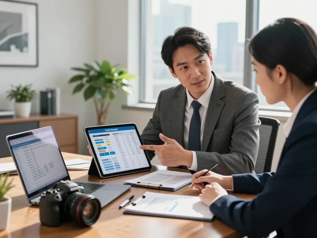 Engaged discussion on 신용카드현금화 during a financial consultation in a modern office.