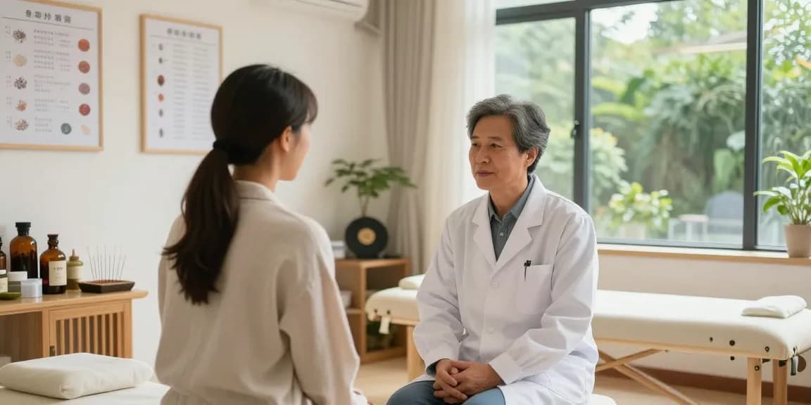Consultation at 영통한의원, showcasing a warm and professional healthcare atmosphere with traditional remedies.