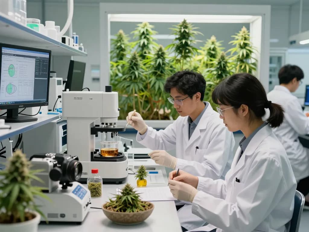 EU cannabinoid manufacturer team conducting advanced hemp extraction research in a modern lab environment.