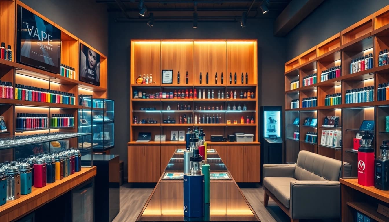 Discover the vibrant interior of a modern vape shop showcasing an array of devices and accessories.