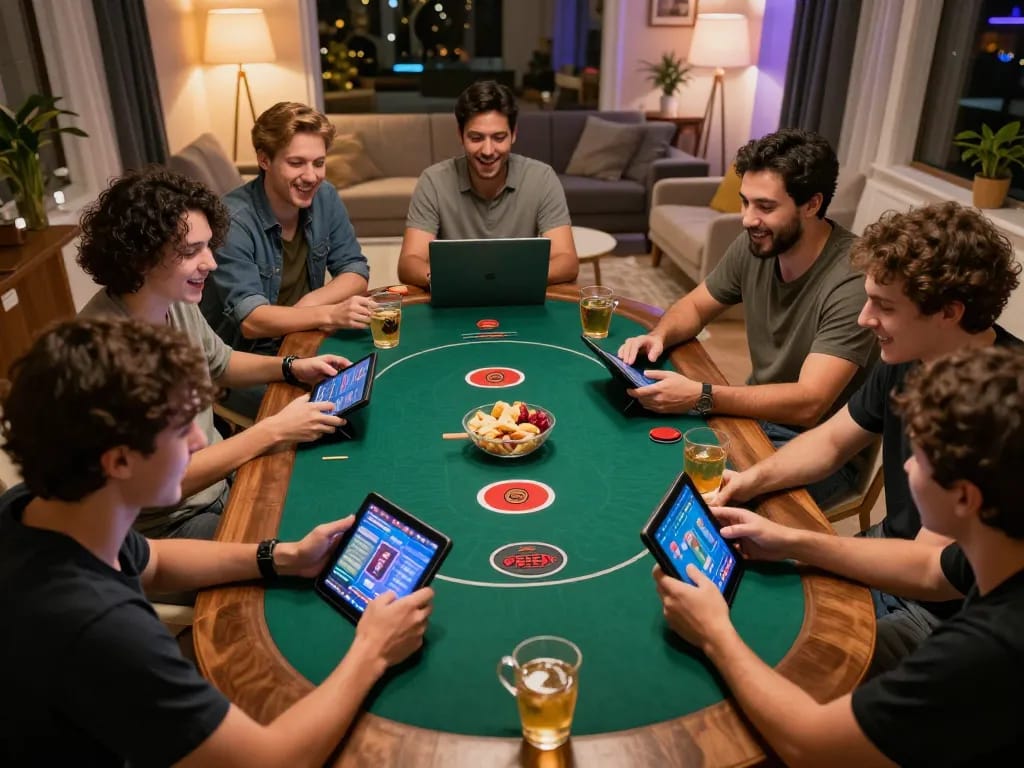 Engaged players strategizing in an online poker game at tr88.com, showcasing social interaction and responsible gaming.