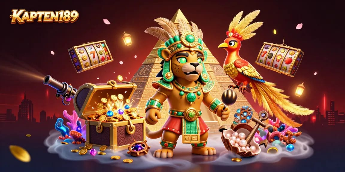 KAPTEN189 memberikan pengalaman permainan slot yang seru dengan ilustrasi penuh warna dan detail.