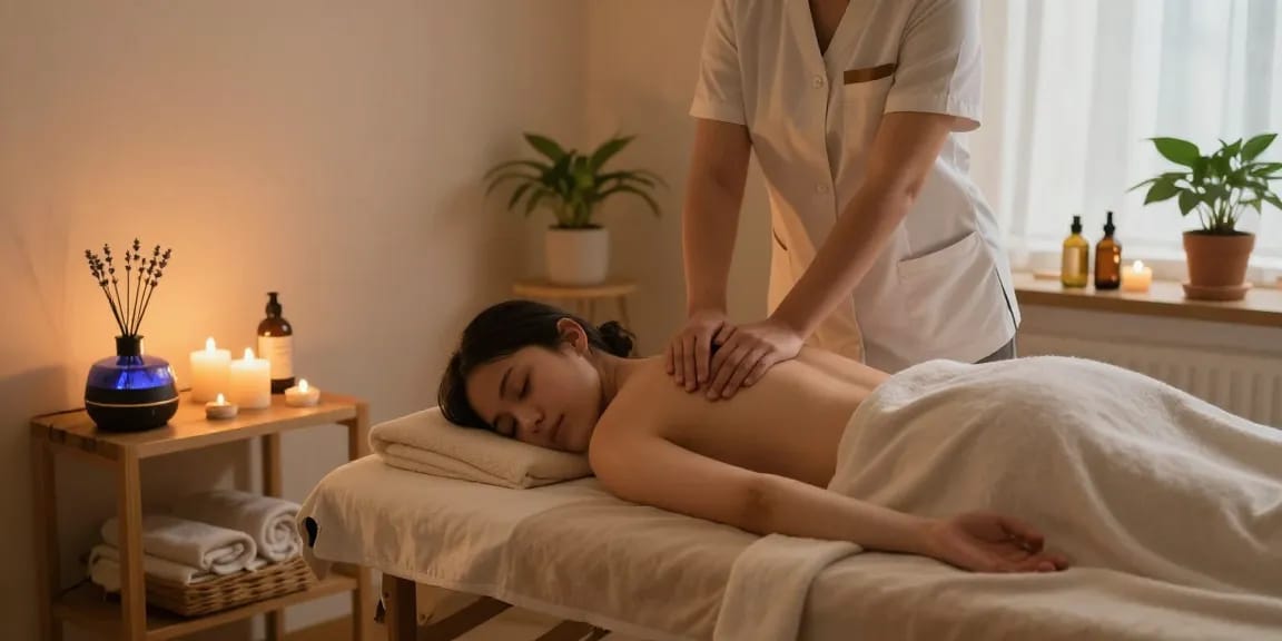 1인샵 마사지 테라피 공간에서 아늑한 분위기 속의 마사지 장면