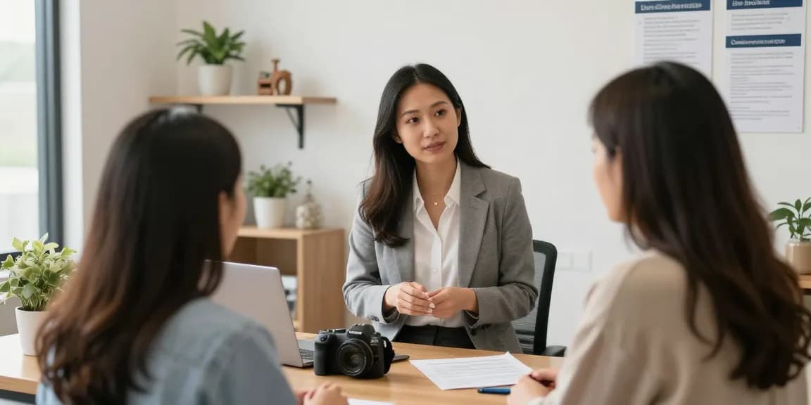 창원오피 - Trusted local service provider consulting with satisfied customers in a welcoming office.