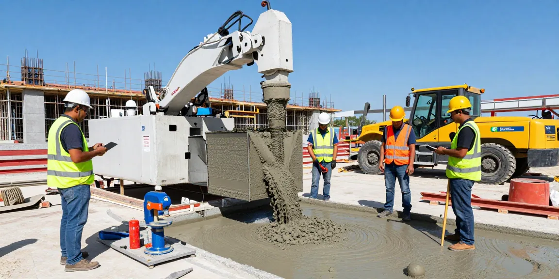 Workers using NAGA2000 for modern concrete construction at a busy site.