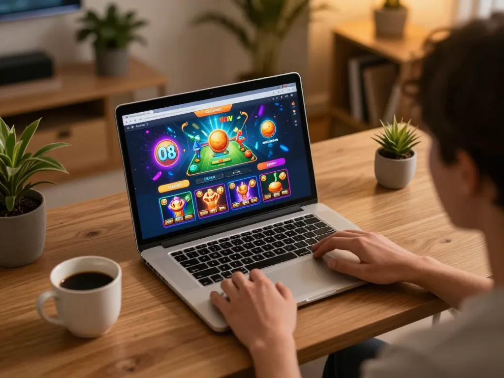 Engaging in online games at link vào o8 while enjoying a cozy home atmosphere with personalized touches.