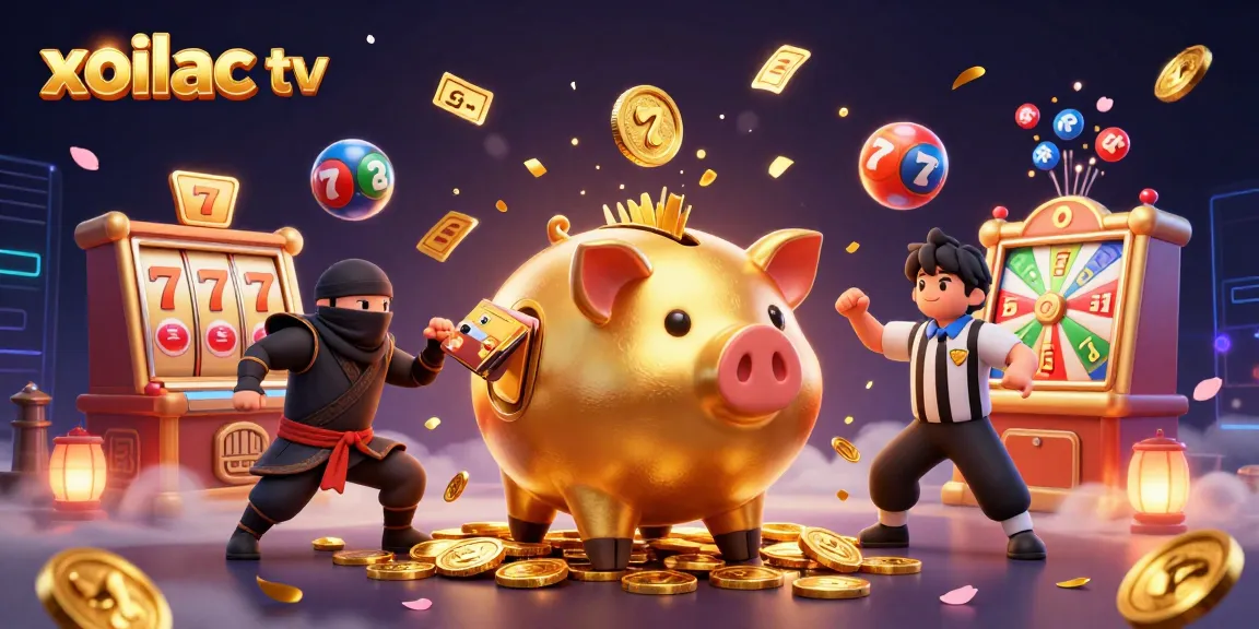 Xoilac TV elevates online gaming excitement with dynamic scenes of cartoonish characters engaging in thrilling casino action.