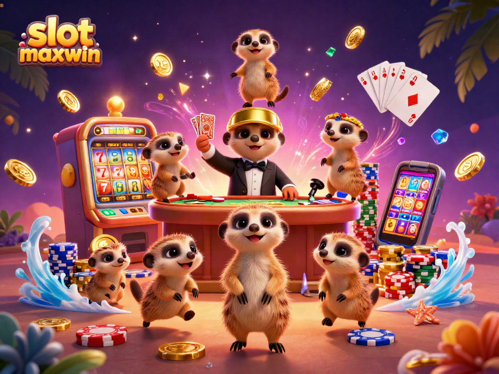 Experience the excitement at slot maxwin with playful meerkats running a vibrant casino.