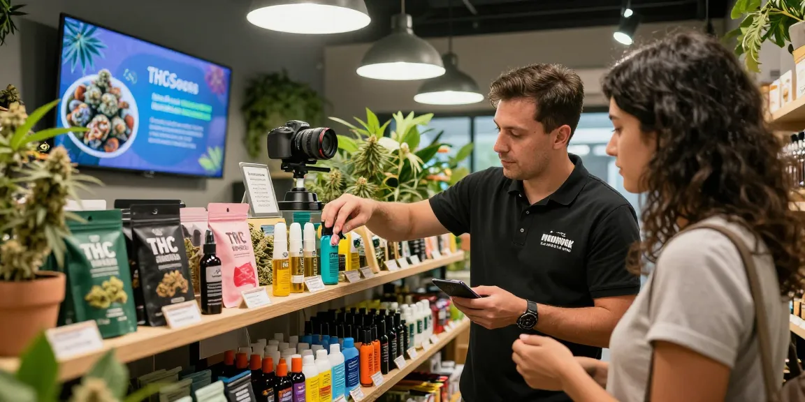 Moonrocks in einem THC Vape Shop, Budtender berät Kunden über qualitativ hochwertige Produkte und deren Vorteile.