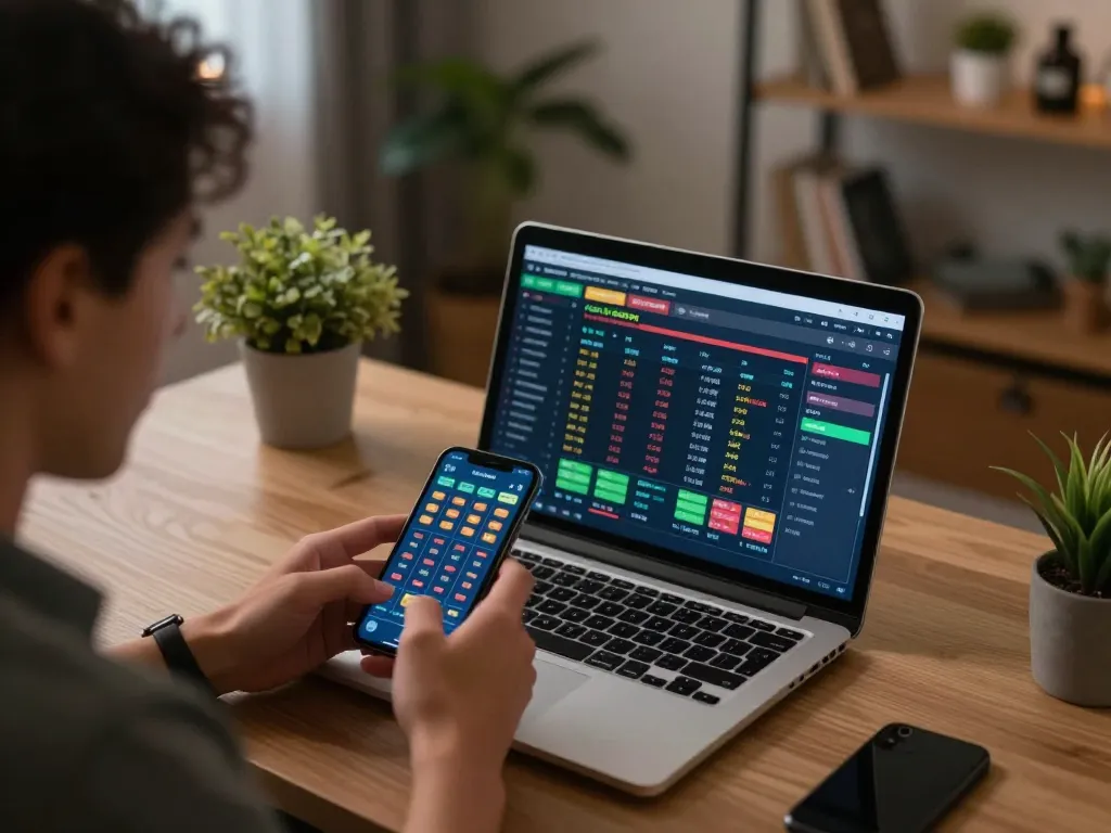 Prediksi Jitu is used strategically on smartphone during live lottery betting in a cozy home office.