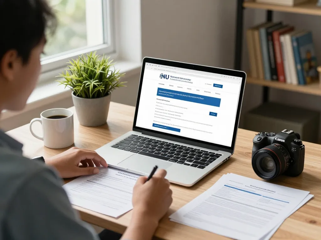 National University (NU) Certificate & Document Processing Guidelines in an educational workspace with application materials.