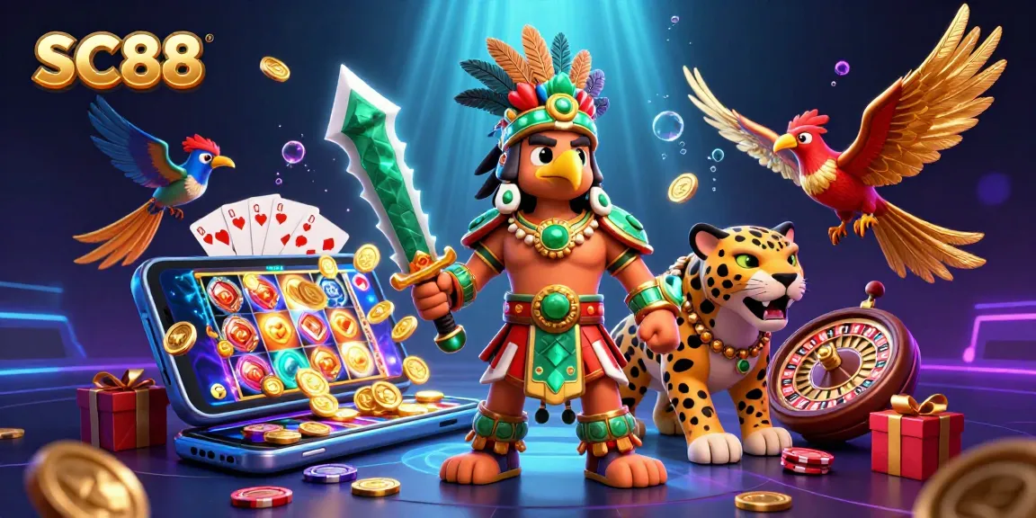 Spin vibrant slot reels with SC88's immersive casino scene featuring Aztec warriors.