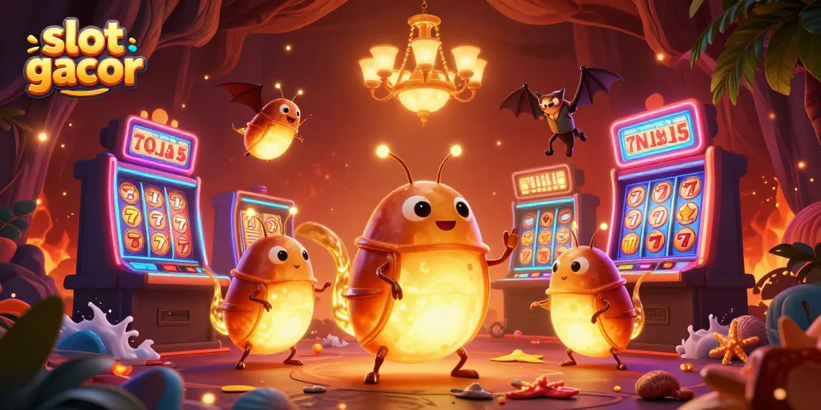 Engage with slot gacor excitement as glowing creatures illuminate a cave casino scene