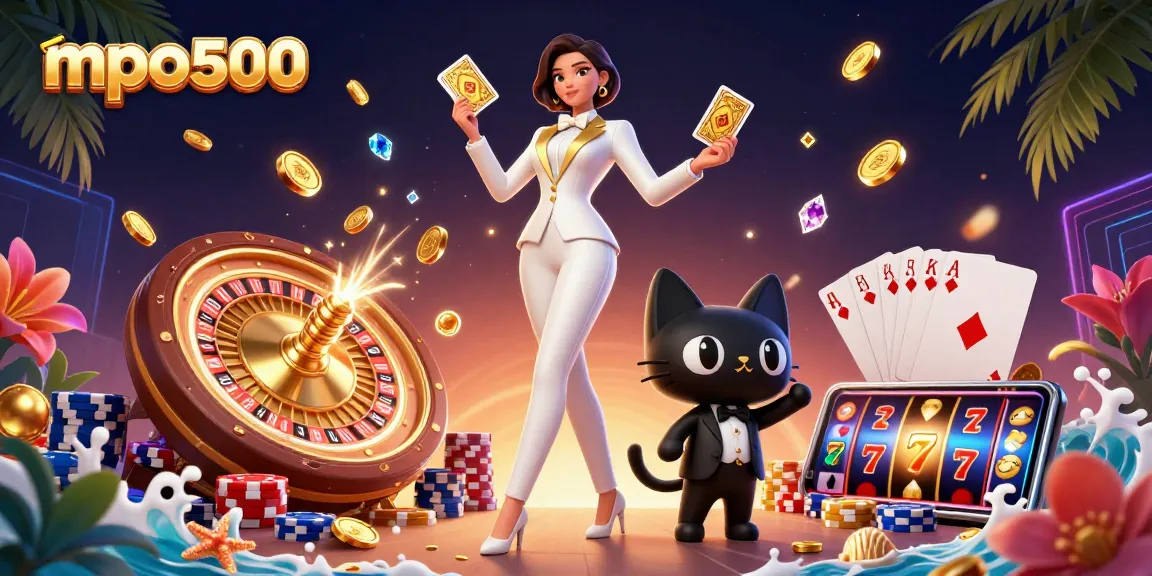 Experience thrilling gameplay with mpo500 featuring glamorous dealer and colorful casino elements.