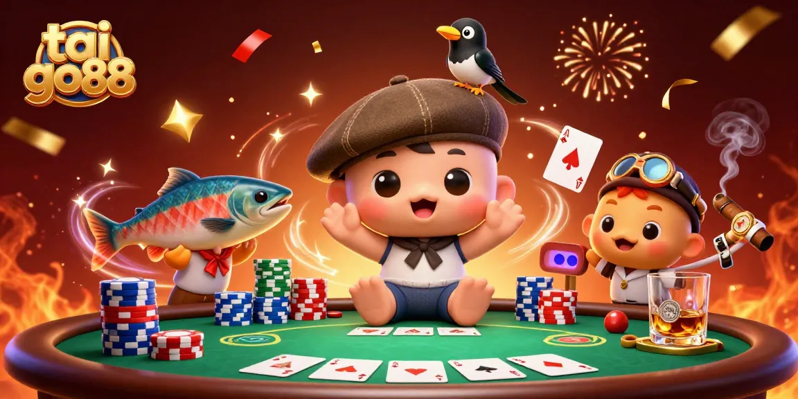 Experience the thrilling fun of tai go88 with epic poker battles featuring cute characters and vibrant gaming elements.