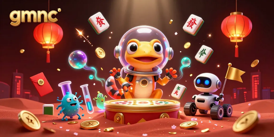 Explore gmnc's vibrant Martian casino with a gecko, celebrating gaming and risk analysis.