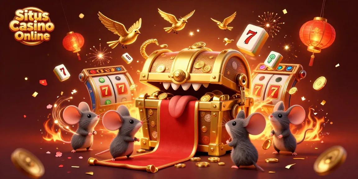 Engage in the thrill of online slots at Situs Casino Online, surrounded by vibrant gaming elements.