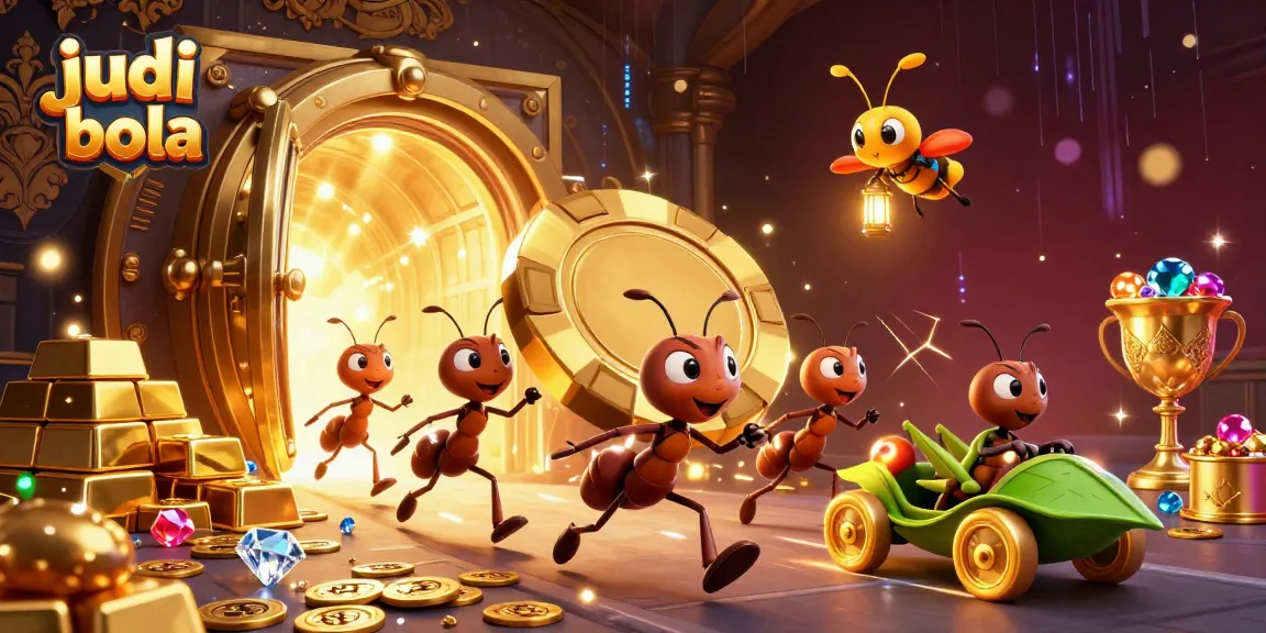 Engage in judi bola with this illustration of animated ants on an epic heist for fortune.