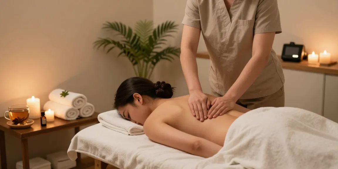 Relaxing Swedish massage session in a tranquil spa room with candles and soft lighting.