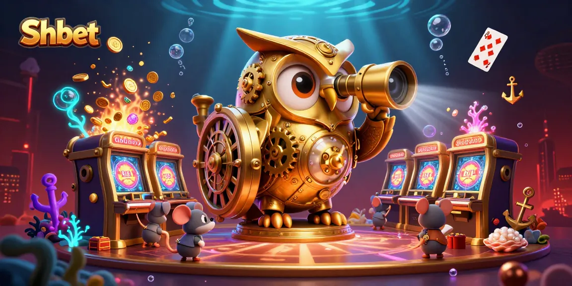 Experience the excitement of Shbet with a captivating 3D illustration showcasing a golden owl in a dynamic casino scene.