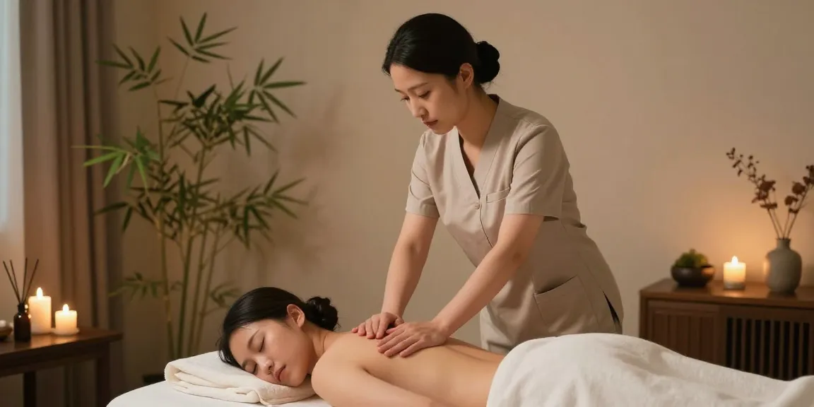 러시아안마 서비스가 진행되는 아늑한 홈 스파 환경에서 전문 마사지사가 고객을 케어하는 장면.