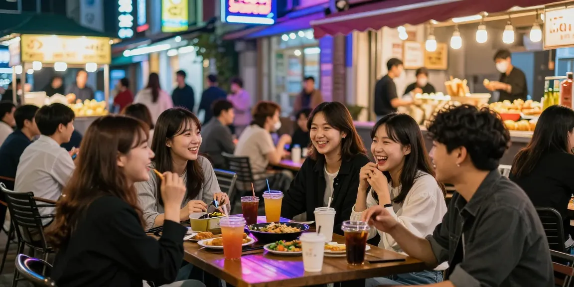 하루이야기와 함께 강남의 활기찬 야경을 즐기는 젊은 친구들