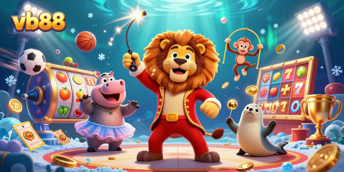 Experience the thrill of vb88 casino with a dynamic 3D illustration showcasing playful characters and exciting gaming elements.