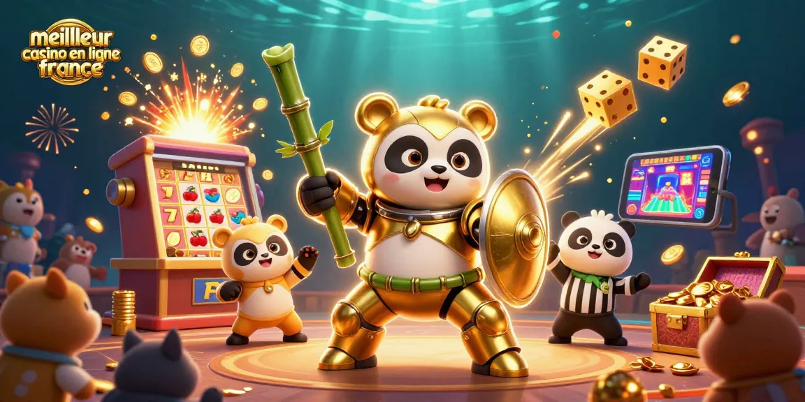 Profitez des jeux au meilleur casino en ligne France avec une illustration dynamique de machines à sous et personnages animés.