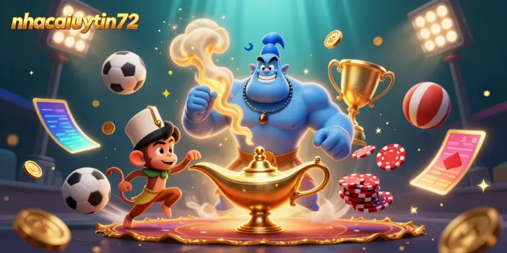 Experience thrilling gaming with nhacaiuytin72, showcasing a vibrant 3D sports scene with engaging characters and elements.