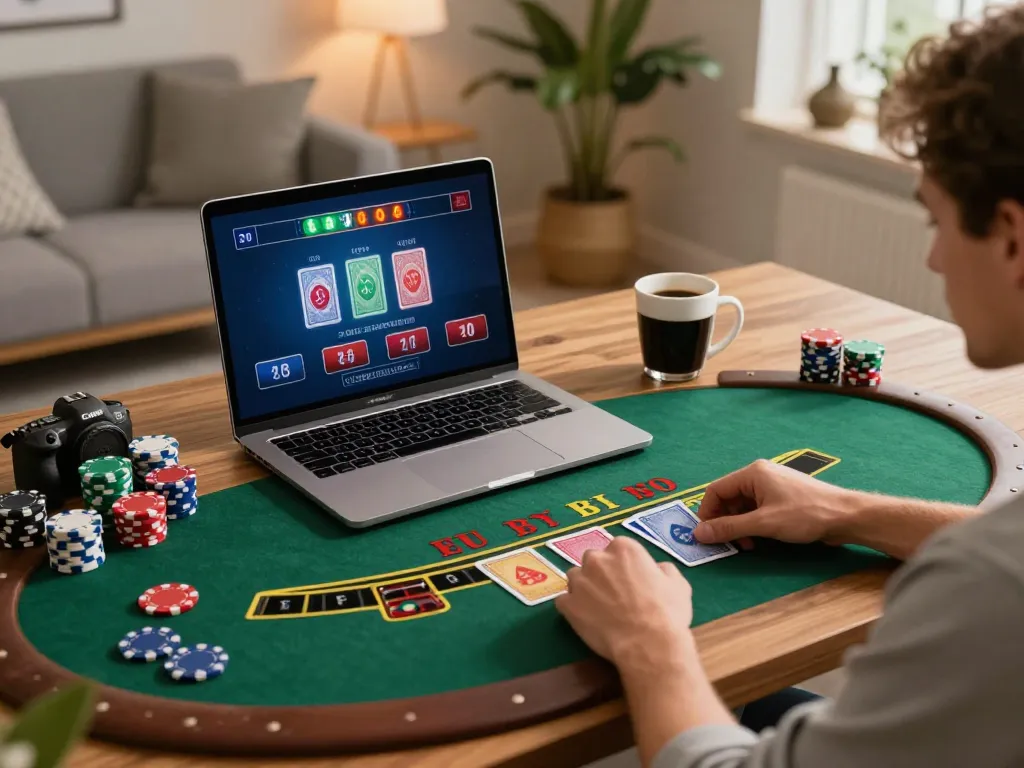 L567 player engaging with live dealer blackjack at home in a cozy environment.