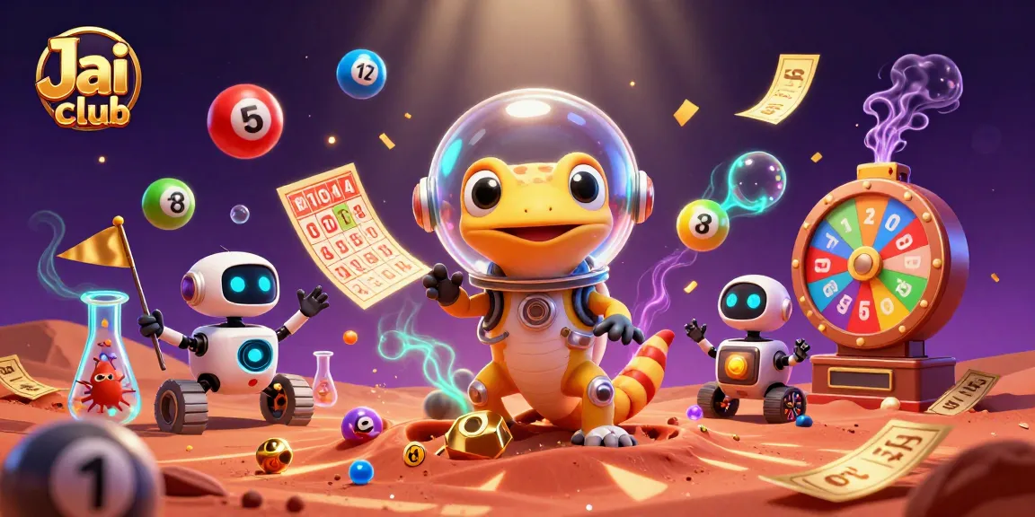 Play exciting games at Jai club's vibrant casino featuring colorful lottery elements and alien cheer.