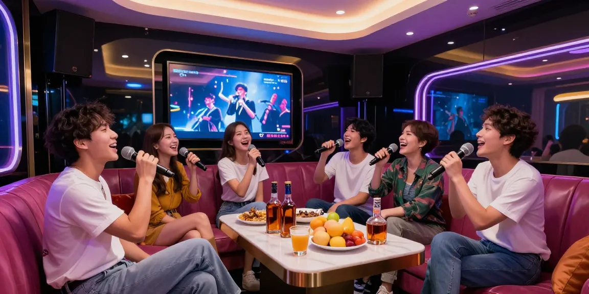 Karaoke in 강남가라오케 with friends enjoying drinks and singing in a luxury private room