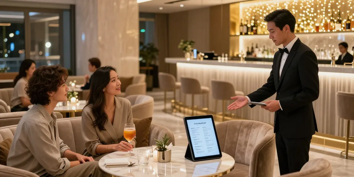 Elegant op사이트 experience with plush lounge and warm ambiance.