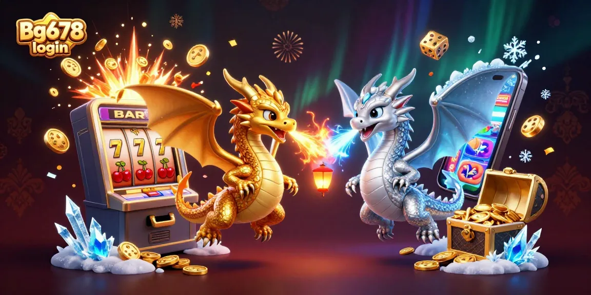 Engage with the exciting Bg678 login scene featuring dragons amidst casino elements and rich visuals.