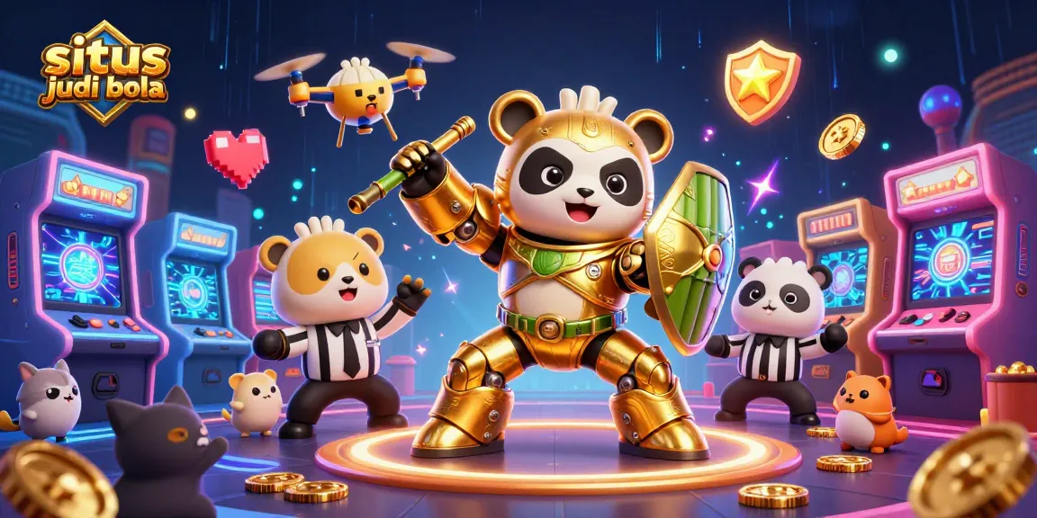 Engaging 3D illustration depicting situs judi bola with dynamic game elements and vibrant characters.
