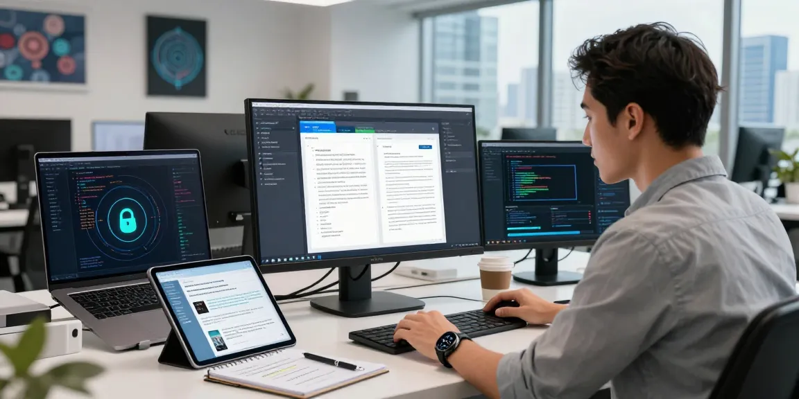 IT specialist using AI tools to detect fake PDF documents in a modern workspace.