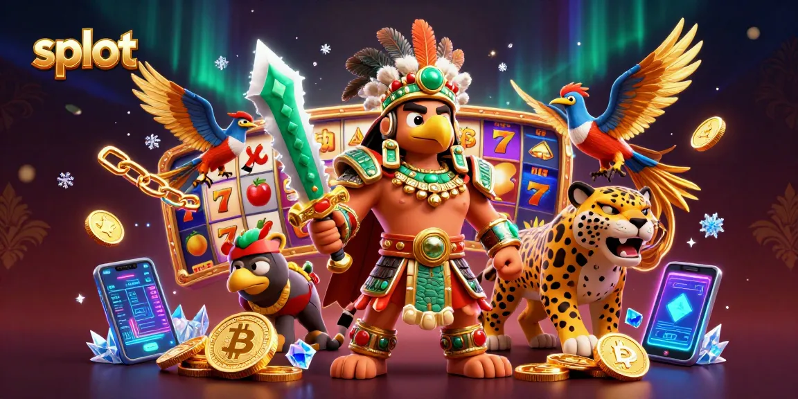 Spin the slot reels with Aztec warriors and vibrant symbols in this dynamic 3D illustration.