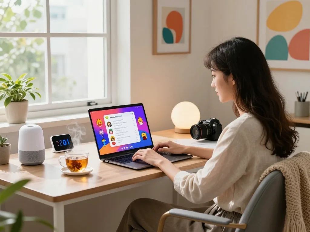 Engaging with spicychat AI chatbot in a cozy modern home office