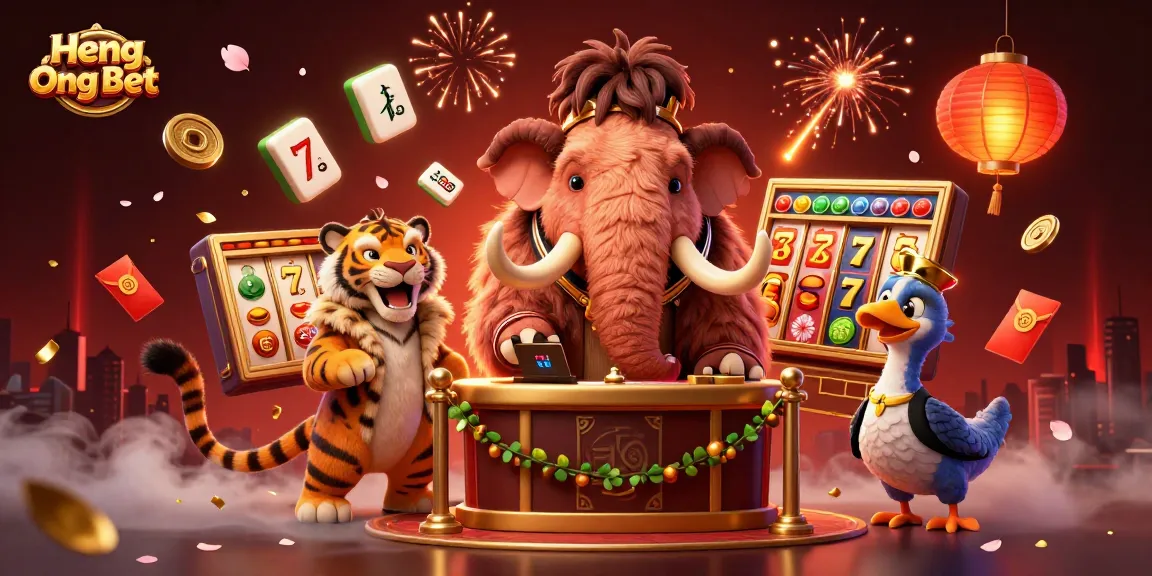 Engage with Heng Ong Bet at a colorful casino entrance featuring lively characters and vibrant gaming elements.