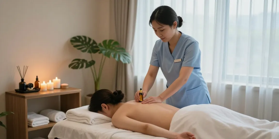 강남여성전용마사지 therapy in a serene spa environment with soft lighting.