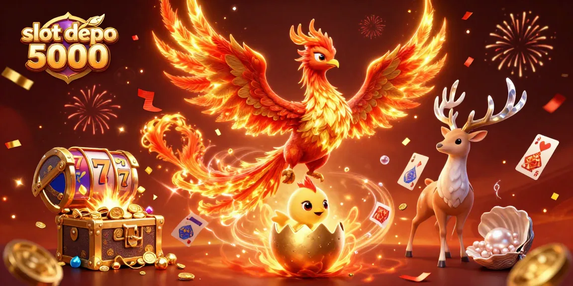 Spin reels and win with slot depo 5000 in this vibrant 3D casino illustration.