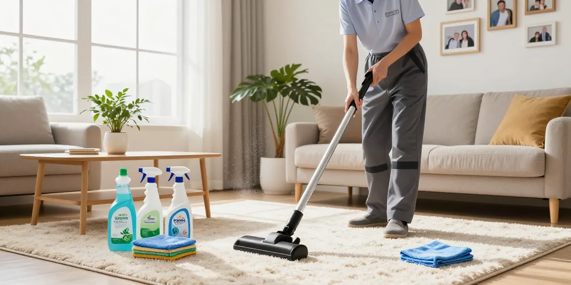 Learn more about effective home cleaning with a professional in a bright living room.