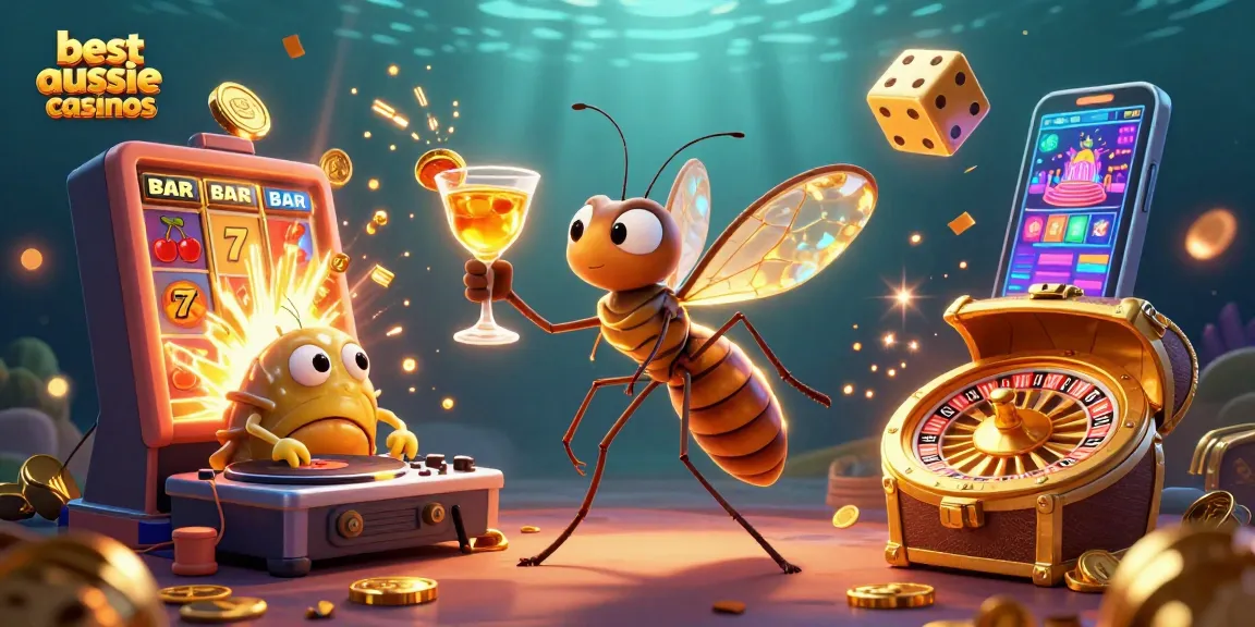 Experience the thrill at the best aussie online casinos with a lively casino illustration.